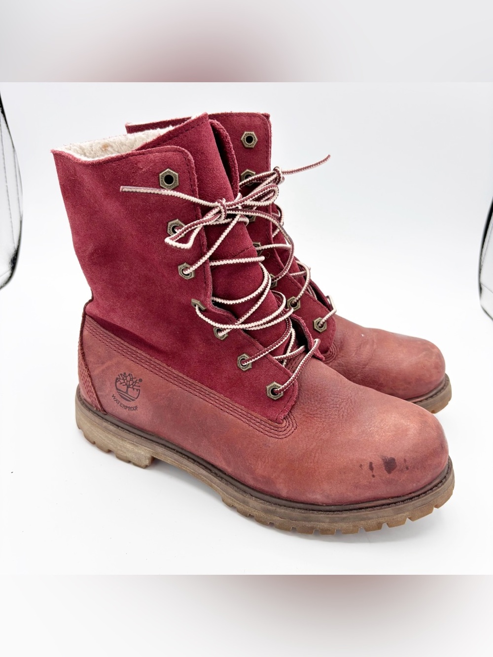 Timberland Red Teddy Fleece Fold Down Boots